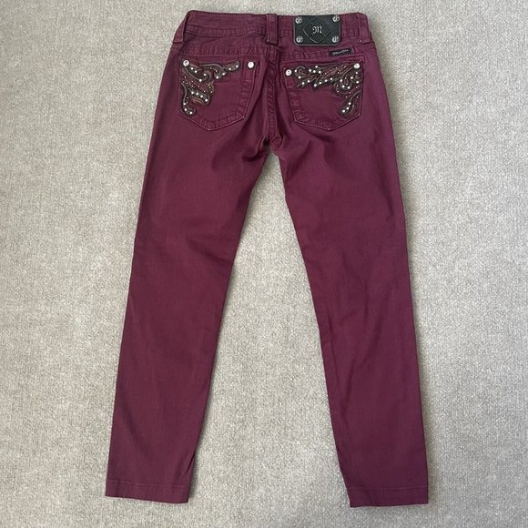Miss Me Pants Womens 25 Burgundy Red Crop Capri 26" Inseam Low Rise Skinny - Picture 11 of 14